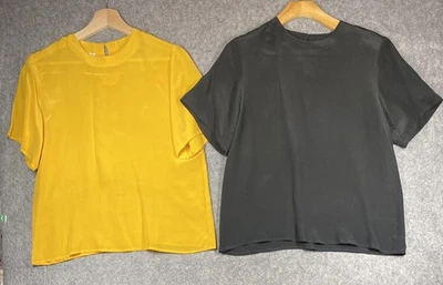 Lote de 2 blusa top de seda manga corta Nordstrom Focus para mujer 10 Petite Foto 1 de 4