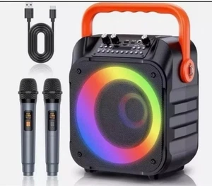 Moyleaf Tragbarer Bluetooth Karaoke Lautsprecher mit 2 Mikrofonen Schwarz/Orange - Bild 1 von 6
