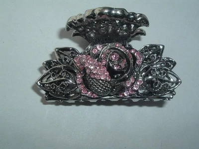 ВИНТАЖНЫЙ РОЗОВЫЙ ПЛАСТИКОВЫЙ ДРАГОЦЕННЫЙ КАМЕНЬ СЕРЕБРИСТЫЙ МЕТАЛЛИЧЕСКИЙ ЗАЖИМ ДЛЯ ВОЛОС АКСЕССУАР ДЛЯ ВОЛОС - Изображение 1 из 3