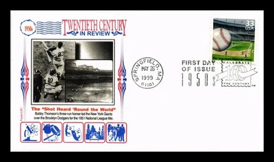 DR JIM STAMPS US COVER SHOT HEARD ROUND WORLD BASEBALL 1950S FDC THERMOGRAPHED - Image 1 of 2