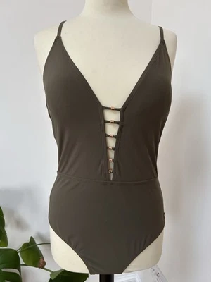 F&F Khaki High Leg Swimsuit - Size 14 - Image 1 of 4