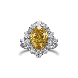 Anillo de oro blanco de 14 K 2,61 quilates IGI cultivado en laboratorio corte ovalado elegante diamante amarillo VIvid - Imagen 1 de 13