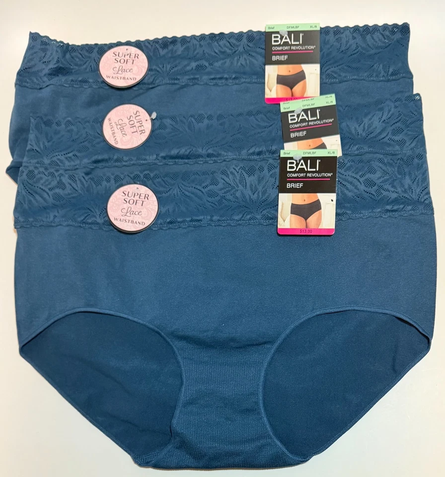 NWT 3 Bali Super Soft Lace Waistband Brief Panties DFMLBF Dark Teal Size 8/XL - Image 1 of 1