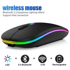 RGB LED Wireless Mouse Rechargeable Optical Silent Mice USB For PC Laptop UK - Picture 1 of 10