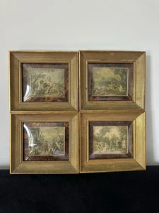 Vintage Set of 4 Sungott Art Studios Wall Art Hand-Colored Prints In Frames - Picture 1 of 21