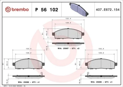 Brake Pad Set, disc brake BREMBO P 56 102 for NISSAN NV200 Van 1.5 2010-2013 - Image 1 of 4
