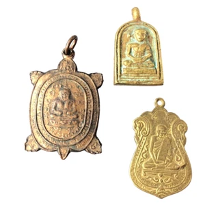 Ancient 3 COINS Sacred Thai AMULET Blessed PROTECTION Talisman POWER - Picture 1 of 8