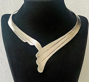 Vtg MODERNIST Signed IBB Sterling Silver Wing Design Torque Collar Necklace 42g - Picture 1 of 7
