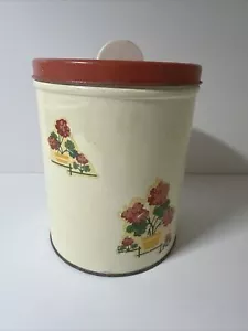 Vintage Retro Mod  Metal  Floral Multicolored Tin Canister  With Red Lid  6.5” T - Picture 1 of 7