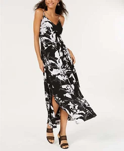 Bar III Women's V-Neck Floral Printed Slit Maxi Dress, Black, 2/XS - Picture 1 of 4
