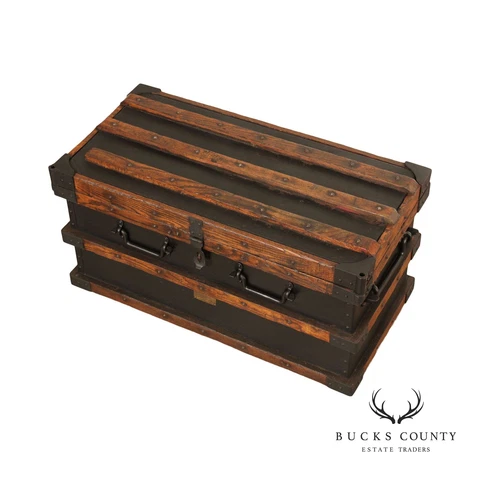 Antique Vanderman Oak and Metal Steamer Trunk Cover