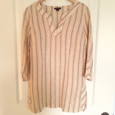 Туника поповер женская льняная в полоску Brooks Brothers желтовато-коричневая размер M - Изображение 1 из 4