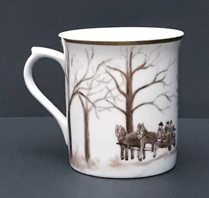 Signed Art On Coffee Mug Cup Horse Wagon Forest Rustic Cottage Core Prairie - Picture 1 of 7
