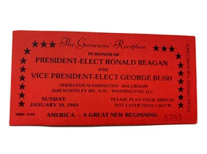1981 Ronald Reagan & George Bush Inauguration Governors' Reception Red Ticket - Picture 1 of 5