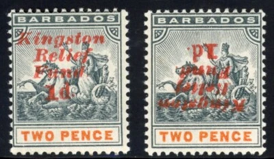 Barbados 1907 Semi-Postal Stamps Scott# B1, B1b Mint VF/XF Original Gum Hinged - Image 1 of 2