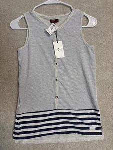 7 For All Mankind Canotta Camicia Bambina Grande Righe Scollo V Senza Maniche NUOVA - Foto 1 di 9
