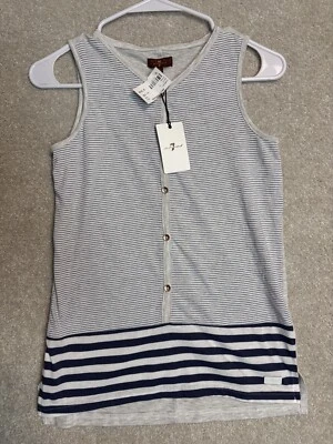 Camiseta sin mangas 7 For All Mankind niñas grande a rayas cuello en V sin mangas NUEVA Foto 1 de 4