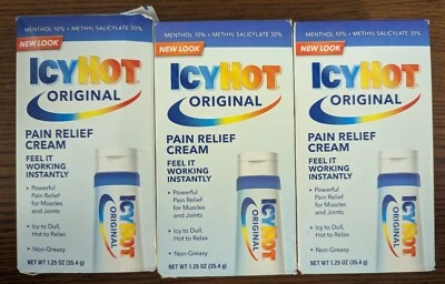 LOTE DE 3 CREMAS PARA ALIVIAR EL DOLOR ICYHOT ORIGINALES 1,25 OZ *LA IMAGEN ES EL LOTE REAL* Foto 1 de 4