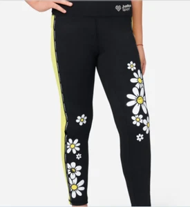 Justice Sport Black & Yellow Daisy Leggings - Black Daisy/SMALL (Size 7/8) - Picture 1 of 3