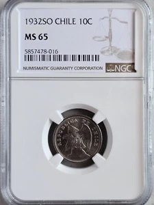 Chile 10 Centavos 1932SO NGC MS 65 - Picture 1 of 2