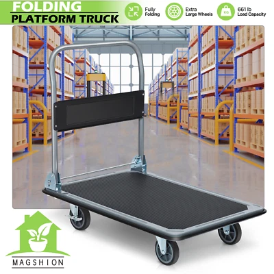 MAGSHION Folding Rolling Flatbed Cart Hand Platform Truck Push Dolly 661lbs Heavy Duty
