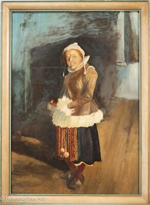 Красивая антикварная картина голландская девушка портрет после Андерса Зорна подпись, 1936 - Изображение 1 из 4