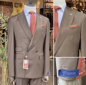 NEW WITH TAGS Double Breasted TWO BUTTON Brown Super Wool SIZE 46R - Picture 1 of 1