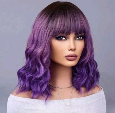 Peluca larga platino rubia púrpura lavanda ombre pelo largo ondulado arco iris multicolor Foto 1 de 4