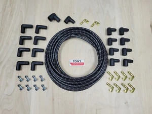 8mm DIY Woven Cloth Covered Spark Plug Wire Kit Vintage Wires v8 Black White - Picture 1 of 9