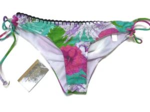 Raisins Bikini Bottom Large L Kauai Tie Side New NWT Flowers Green Red $34 Women - Picture 1 of 7