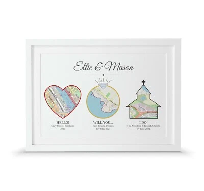 Met engaged married map print | Personalised wedding gift | Paper anniversary - Image 1 of 4