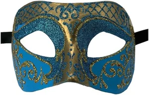 Settecento Brill Gold Sky Blue Venetian Italian Made Masquerade Womens Mask - Picture 1 of 2