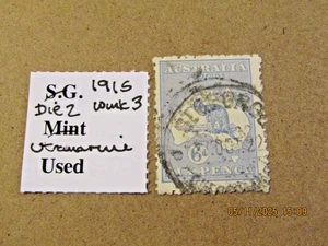 AUSTRALIA SG 38 KANGAROO 6d ULTRAMARINE DIE 2 WMK 3/SG No6a WMK - Picture 1 of 1