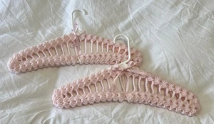CROCHETED Clothes Hangers | Set Of 2 | Pale Pink Covers & Plastic Hangers Bow - Picture 1 of 3