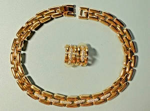 Vintage Givenchy Gold Tone Necklace Pierced Earring Rhinestone Set Bloomingdale - Picture 1 of 6