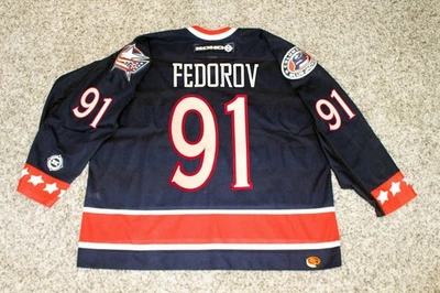 CHAQUETAS AZULES SERGEI FEDOROV COLUMBUS AUTÉNTICAS CAMISETA DE HOCKEY KOHO XXL MICRÓFONO DE COLECCIÓN Foto 1 de 4