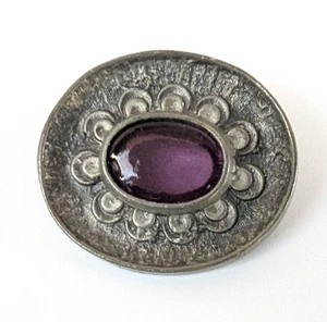 Rune Tennesmed Sweden Pewter Brooch Purple Cab Modernist Signed Vintage Pin - Picture 1 of 5