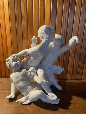 Figurine putti chérubin porcelaine blanche E Quinter française XIXe - Photo 1/4