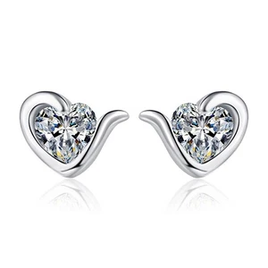 D Color Heart Cut Moissanite Stud Earrings Women 925 Sterling Silver Pass Tester - Picture 1 of 11