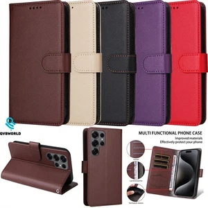 Für Samsung S25 S24 A16 A15 A55 A14 A05S Einfarbig Leder Wallet Case Handy Hülle - Picture 1 of 15