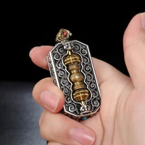 Vintage Vajra Anhänger Tibetisches Amulett Sechs Wörter Mantra Quadrat Charm Buddhist - Bild 1 von 6