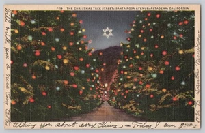 Weihnachtsbaum Straße Altadena Kalifornien Santa Rosa Avenue 1937 Vintage Postkarte - Bild 1 von 2