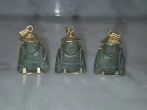 (3) Vintage Jade Buddha Anhänger goldfarbene Halter - Bild 1 von 5