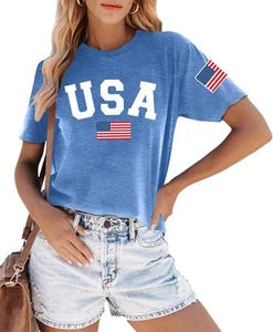 USA Shirts for Women: American Flag T Shirt Funny USA Print Tees 4th of July ... - Picture 1 of 5