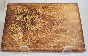 Vintage Wood Pyrographic Poinsettia Handkerchiefs Lid Only to Box No Box - Picture 1 of 11