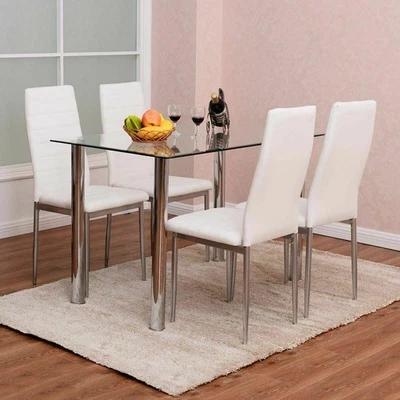 5 Piece Dining Table Set Metal Frame Kitchen Breakfast Furniture with 4 Chair - Image 1 of 4