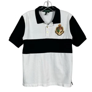 Lauren Ralph Lauren Poloshirt bestickt Wappen Logo schwarz weiß Colorblock M - Bild 1 von 8