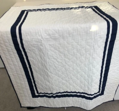 Pottery Barn Kids HandStitched Crib Quilt 28X52 & Dust Ruffle White Navy Ribbon - Image 1 of 4