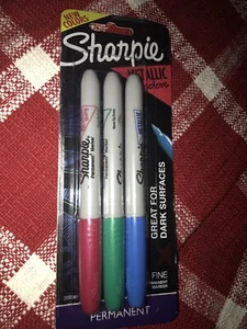 Sharpie 3ct Metallic Assorted Colors Fine Permanent Markers Blue Red Green New - Picture 1 of 8