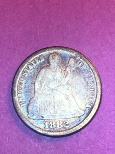 1882 LIBERTY SEATED DIME FINE F SCRATCHES REVERSE - Picture 1 of 2